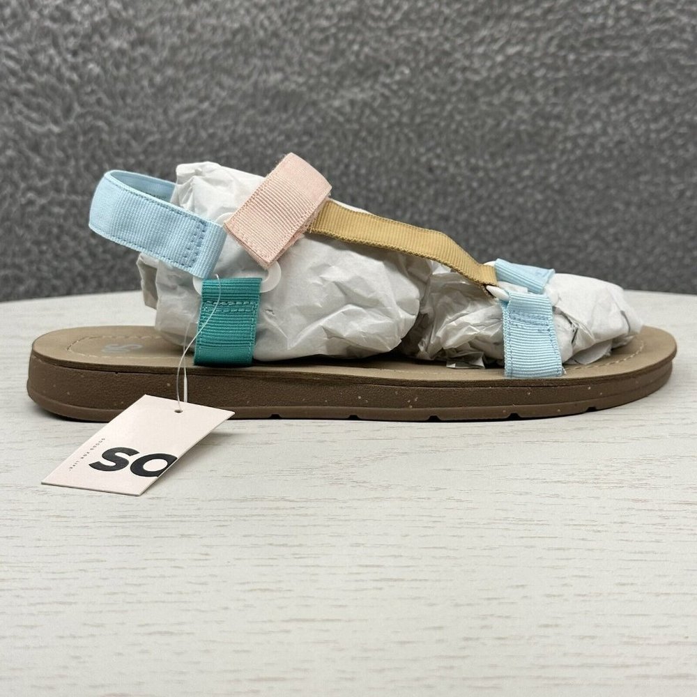 SO Sandals Women's Size 5 Pink/Blue‎ T-Strap Juniors Sandals